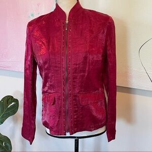 Chico’s NWT Size 0 Hooked Neva Red Linen Blend Zip Up Blazer Jacket.